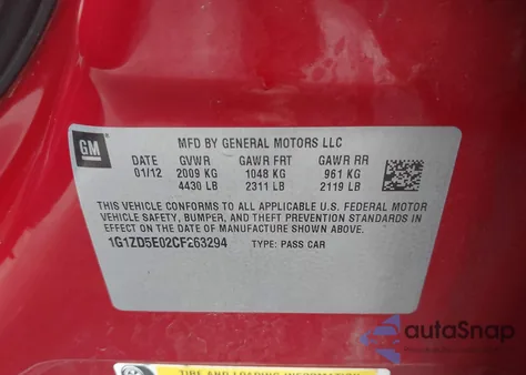 2012 Chevrolet Malibu 2Lt z USA, uszkodzony, nr VIN 1G1ZD5E02CF263294